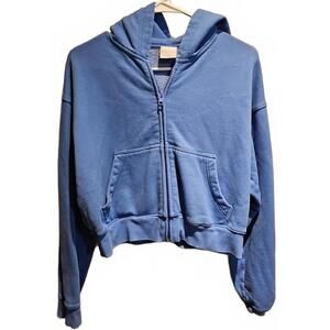 Aritzia TNA Blue Cozy Fleece Boyfriend Full Zip Hoodie Jacket Size XS